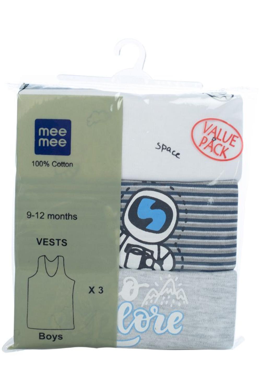 Mee Mee Kids Grey &Amp White Printed Vests Pack Of 3